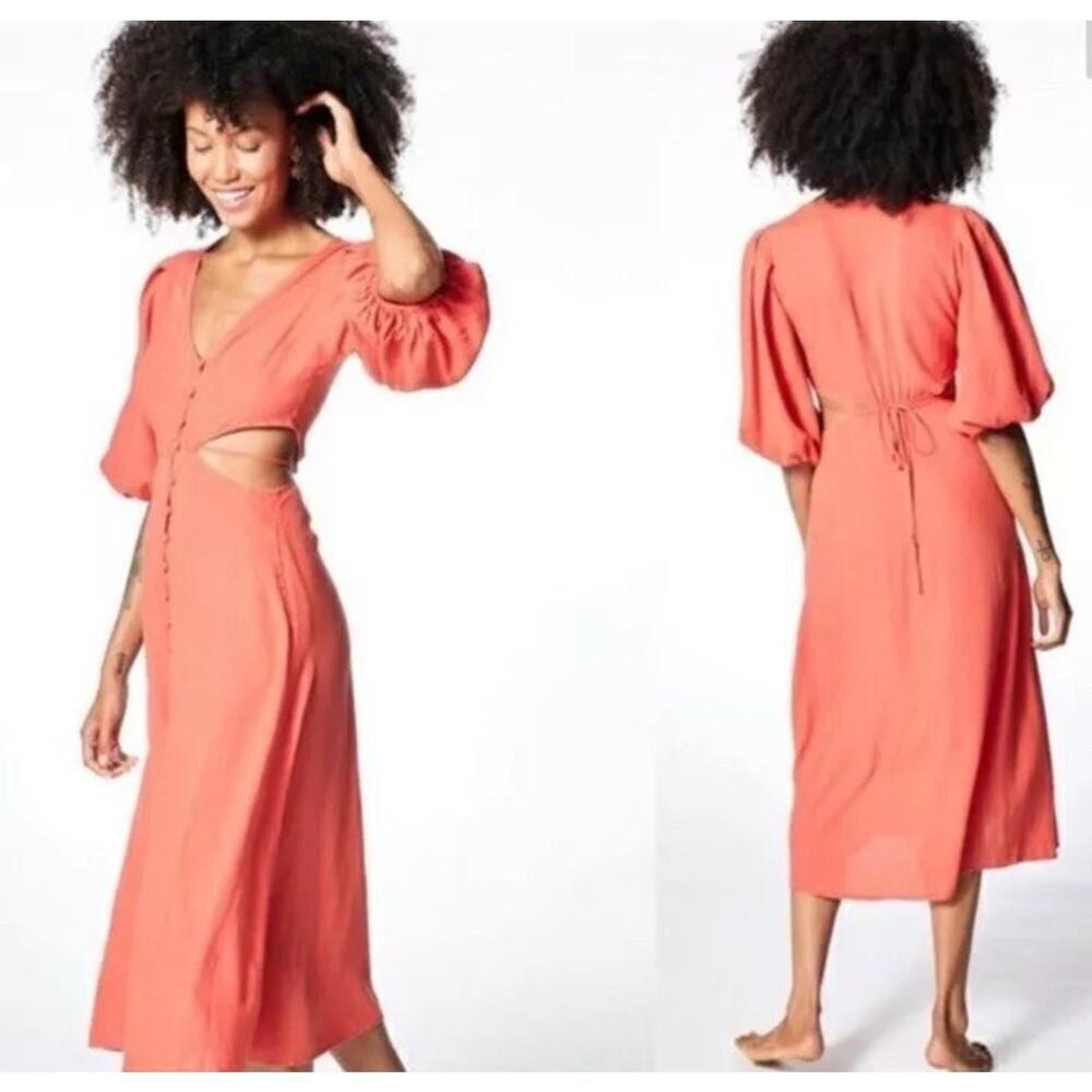 Young Fabulous & Broke High Tea Tiger Lily Linen Blend Midi Dress Size M cut off - Picture 10 of 10